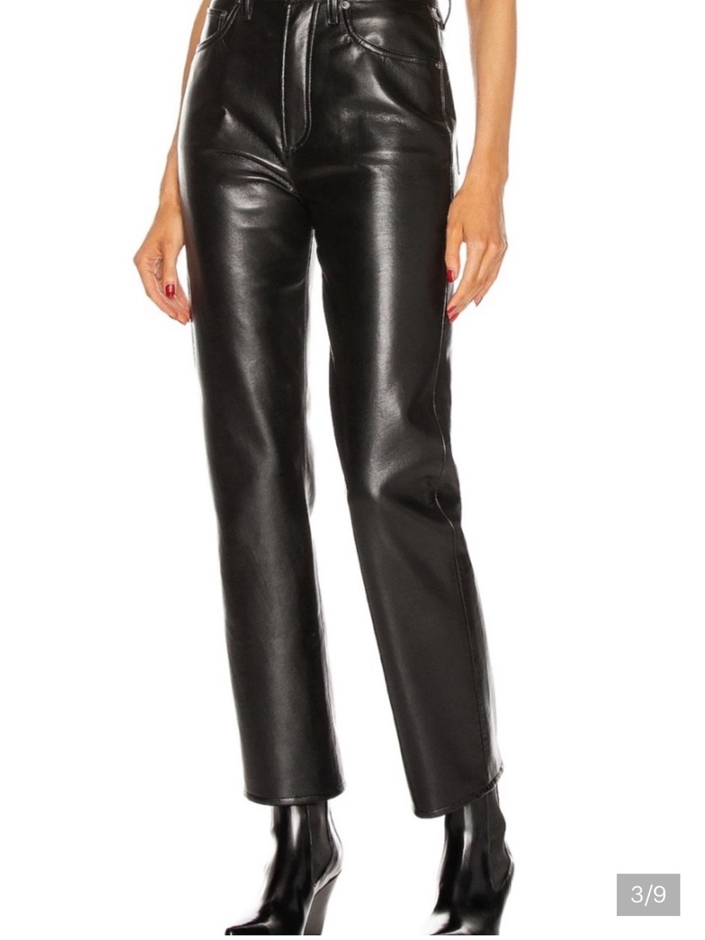 NWT AGOLDE Women’s Black Leather Pants ~ 90’s Pinch Waist ~ Ankle Length ~ 28